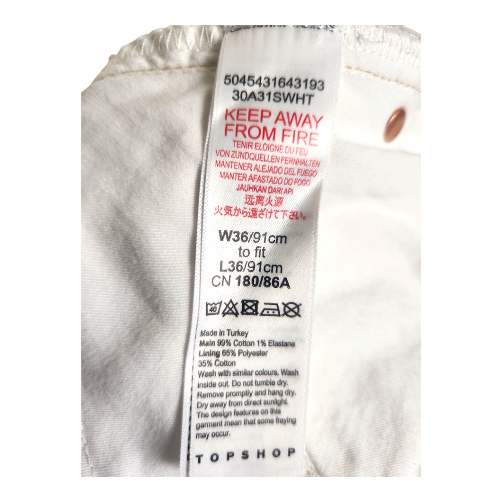 Topshop Straight Leg High Waisted Tall Jeans Size 14 Mom White Ivory - Picture 7 of 8
